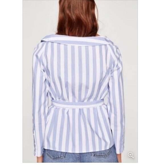 Zara Striped Wrap Blouse with Belt in Blue and White Size XS NEW WITHOUT TAG! - Picture 6 of 7